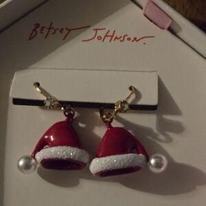 Betsey Johnson Red and White Santa Hat Earrings